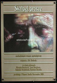 3o610 SKALPEL PROSIM Polish poster '85 disturbing Obrucki art of man slicing open eyelid w/scalpel!
