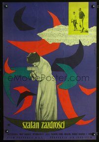 3o777 TEUFEL IN SEIDE Polish 23x33 movie poster '56 colorful Baczewska art of woman in anguish!