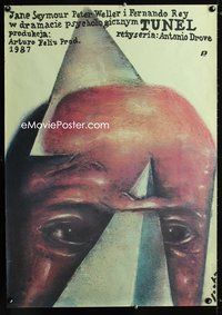 3o621 TUNNEL Polish movie poster '87 Jane Seymour, Socha art of pyramids protruding from man's head!