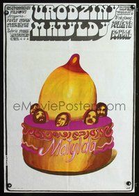 3o784 URODZINY MATYLDY Polish 23x33 movie poster '74 wild Jan Sawka art of breast cake!