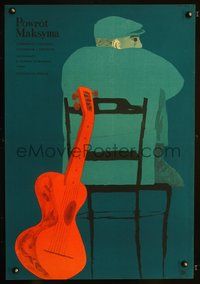 3o797 RETURN OF MAXIM Polish 23x33 poster '56 Vozvrashchenie Maksima, cool Jan Lenica art of man and guitar!
