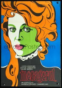 3o070 GO BETWEEN Romanian poster '71 Joseph Losey, cool different art of Julie Christie by Manescu!