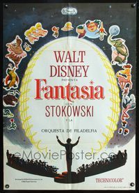 3o159 FANTASIA Spanish movie poster R68 Disney musical classic, cool art of characters & orchestra!