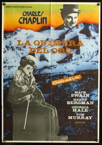 3o162 GOLD RUSH Spanish poster R83 comedy classic, image of Charlie Chaplin shivering in the cold!