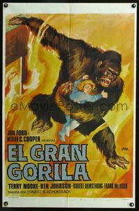 3o169 MIGHTY JOE YOUNG Spanish poster R68 first Ray Harryhausen, cool Jano art of ape saving girl!