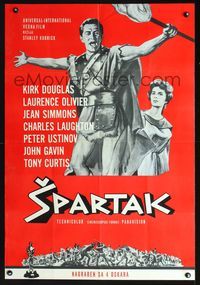3o146 SPARTACUS Yugoslavian 27x39 '61 classic Stanley Kubrick & Kirk Douglas epic, cool artwork!