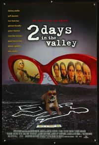 3p015 2 DAYS IN THE VALLEY dog style 1sheet '96 sexy Charlize Theron, dog laying on chalk outline!