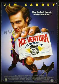 3p023 ACE VENTURA PET DETECTIVE one-sheet poster '94 Jim Carrey tries to find Miami Dolphins mascot!