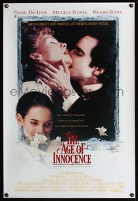 3p031 AGE OF INNOCENCE DS one-sheet '93 Martin Scorsese, Daniel Day-Lewis, Winona Ryder, Pfeiffer!