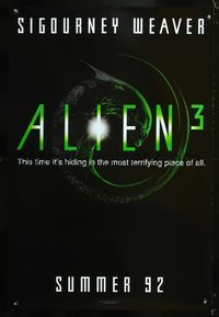 3p035 ALIEN 3 DS teaser one-sheet poster '92 Sigourney Weaver, sci-fi sequel, creepy image of Alien!
