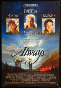 3p040 ALWAYS DS one-sheet '89 Steven Spielberg, Richard Dreyfuss, John Goodman, Hunter, Alvin art!