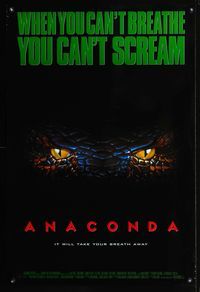 3p045 ANACONDA DS one-sheet poster '97 Jon Voight, Jennifer Lopez, close-up artwork of snake eyes!