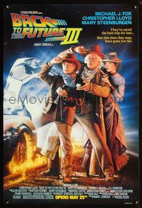 3p067 BACK TO THE FUTURE III DS advance 1sheet '90 Struzan art of Michael J. Fox & Christoper Lloyd!