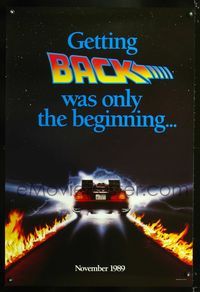 3p066 BACK TO THE FUTURE II DS teaser one-sheet poster '89 cool image of time-travelling DeLorean!