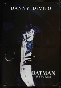 3p078 BATMAN RETURNS teaser Penguin style one-sheet '92 great image of Danny DeVito as The Penguin!