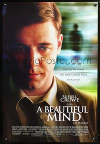 3p082 BEAUTIFUL MIND DS one-sheet '01 Ron Howard directed, great close up image of Russell Crowe!