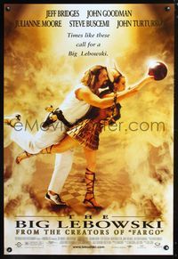 3p094 BIG LEBOWSKI 1sh '98 Coen Brothers, great image of Jeff Bridges bowling with Julianne Moore!