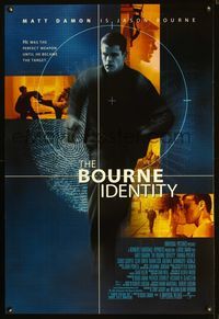 3p113 BOURNE IDENTITY DS one-sheet movie poster '02 cool image of Matt Damon as Jason Bourne!