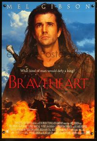 3p120 BRAVEHEART int'l style B one-sheet '95 cool image of Mel Gibson as horseback William Wallace!