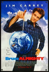3p124 BRUCE ALMIGHTY DS advance one-sheet movie poster '03 Jim Carrey yo-yos the Earth!
