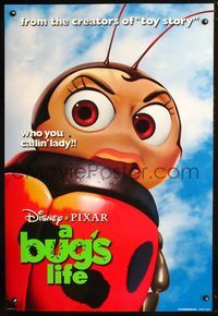 3p125 BUG'S LIFE DS ladybug style one-sheet movie poster '98 Walt Disney, cute Pixar CG cartoon!