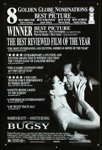 3p127 BUGSY reviews one-sheet movie poster '91 close-up of Warren Beatty embracing Annette Bening!