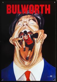 3p129 BULWORTH DS teaser style A one-sheet movie poster '98 great wacky artwork of Warren Beatty!