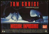 3p487 MISSION IMPOSSIBLE video Canadian one-sheet '96 cool image of Tom Cruise, Brian De Palma!