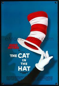 3p138 CAT IN THE HAT DS advance one-sheet '03 Mike Myers, Dr. Seuss, cool image of cat holding hat!