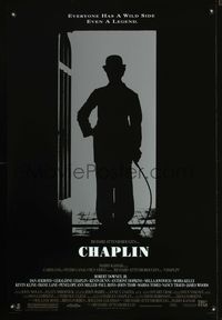 3p146 CHAPLIN DS one-sheet movie poster '92 great silhouette image of Robert Downey Jr. as Charlie!