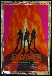 3p147 CHARLIE'S ANGELS foil advance 1sh '00 sexy image of Cameron Diaz, Drew Barrymore & Lucy Liu!