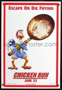 3p150 CHICKEN RUN DS teaser die frying style one-sheet poster '00 Peter Lord & Nick Park claymation!