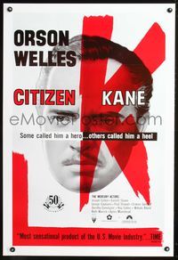 3p159 CITIZEN KANE one-sheet poster R91 some called Orson Welles a hero, others called him a heel!