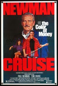 3p171 COLOR OF MONEY 1sheet '86 Robert Tanenbaum artwork of Paul Newman & Tom Cruise playing pool!