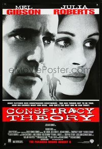 3p174 CONSPIRACY THEORY DS advance 1sh '97 Richard Donner, close-up of Mel Gibson & Julia Roberts!