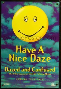 3p191 DAZED & CONFUSED teaser style A 1sheet '93 first Matthew McConaughey, great happy face image!