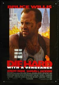 3p216 DIE HARD WITH A VENGEANCE DS style B 1sh '95 cool close-up of beaten cop Bruce Willis!