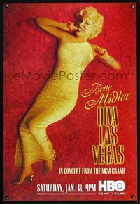 3p219 DIVA LAS VEGAS TV advance 1sheet '97 sexy Bette Midler laying on floor made of gambling chips!