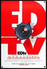 3p230 EDTV DS advance one-sheet poster '99 Ron Howard, Matthew McConaughey, cool camera lens design!