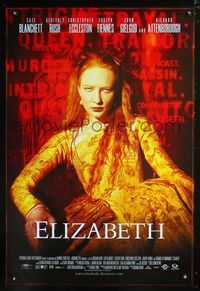 3p234 ELIZABETH int'l one-sheet '98 great close up image of Cate Blanchett as England's queen!