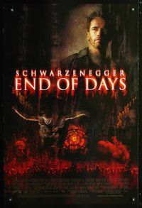 3p236 END OF DAYS one-sheet poster '99 grizzled Arnold Schwarzenegger, cool creepy horror images!