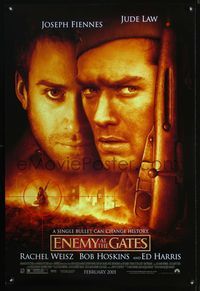 3p238 ENEMY AT THE GATES DS advance 1sheet '01 close-up of WWII snipers Jude Law & Joseph Fiennes!