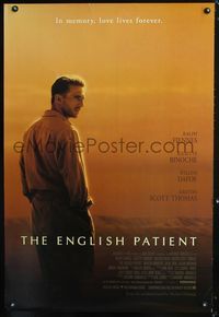 3p240 ENGLISH PATIENT int'l one-sheet '96 great image of Ralph Fiennes standing in the desert!