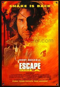 3p246 ESCAPE FROM L.A. DS advance one-sheet '96 John Carpenter, Kurt Russell is Snake Plissken!