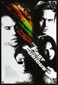 3p255 FAST & THE FURIOUS DS one-sheet poster '01 Vin Diesel, Paul Walker, cool car racing image!