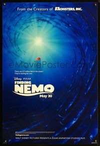 3p268 FINDING NEMO DS advance one-sheet movie poster '03 Disney, Pixar, cool lonely clownfish image!