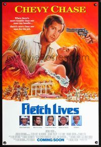 3p269 FLETCH LIVES DS advance 1sh '89 Chevy Chase, Julianne Phillips, Gone With the Wind parody art!