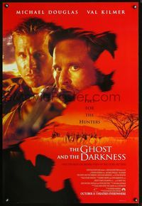 3p297 GHOST & THE DARKNESS DS advance 1sh '96 great image of hunters Val Kilmer & Michael Douglas!