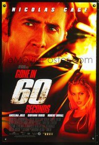 3p316 GONE IN 60 SECONDS DS advance one-sheet '00 image of car thieves Nicolas Cage & Angelina Jolie!