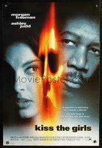 3p412 KISS THE GIRLS DS one-sheet '97 great image of Ashley Judd, Morgan Freeman & flaming man!